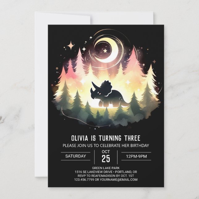 Elegant PreHistory Triceratops Birthday Inbjudningar (Framsida)