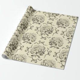 Elegant Preppy Beige Toile Hydrangea Bow Mönster Presentpapper
