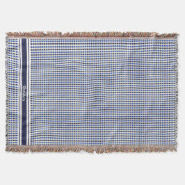 elegant preppy blå svart gingham mönster monogram filt