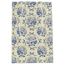 Elegant Preppy Blue Toile Hydrangea Bow Mönster