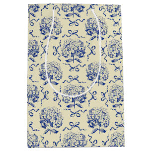 Elegant Preppy Blue Toile Hydrangea Bow Mönster