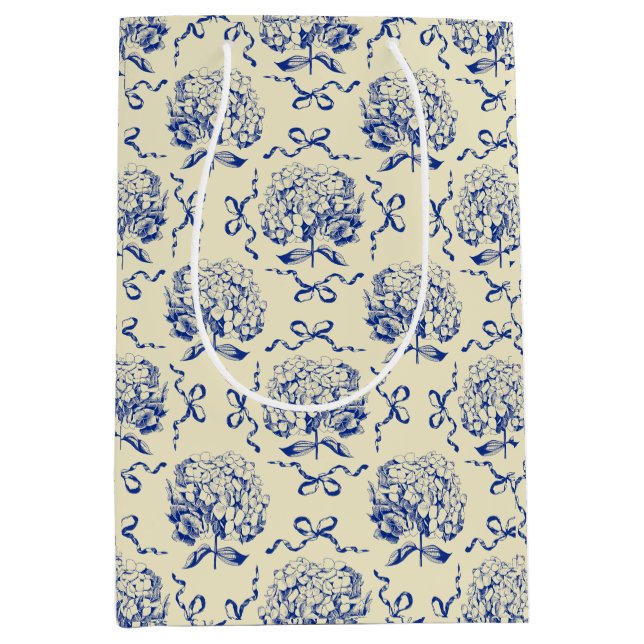 Elegant Preppy Blue Toile Hydrangea Bow Mönster (Framsidan)