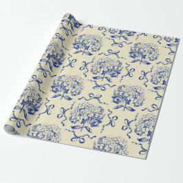 Elegant Preppy Blue Toile Hydrangea Bow Mönster Presentpapper