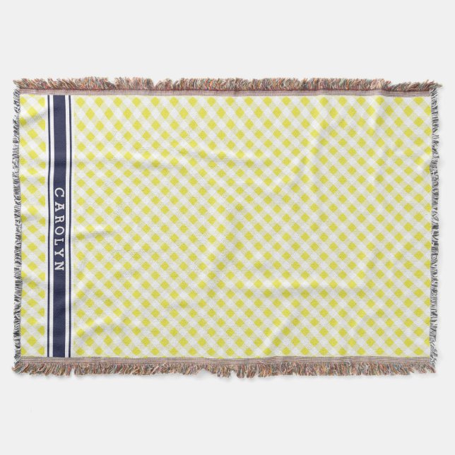 elegant preppy gul marin gingham mönster monogram filt (Framsidan)
