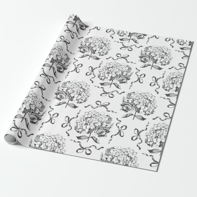 Elegant Preppy Hydrangea Bow Toile Mönster Presentpapper (Utrullad)