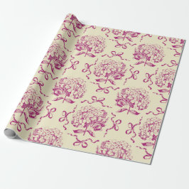 Elegant Preppy Rosa Hydrangea Bow Toile Mönster Presentpapper