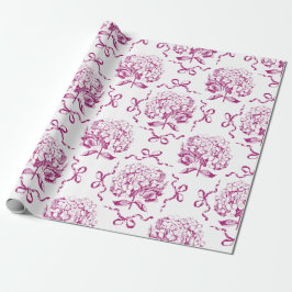 Elegant Preppy Rosa Hydrangea Bow Toile Mönster Presentpapper