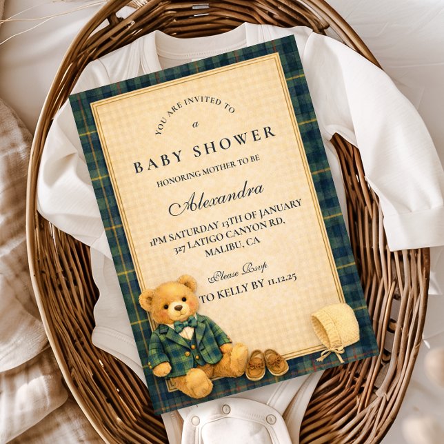 Elegant Preppy Teddy Bear Baby Shower Inbjudningar (Skapare uppladdad)