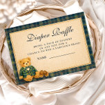 Elegant Preppy Teddy Bear Diapper Raffle Tilläggskort<br><div class="desc">A charming preppy baby shower design featuring a sweet teddy bear dressed in a classic green plaid jacket and bow tie. Above the bear, a delicate clothesline displays tiny baby clothes and shoes, creating a nostalgic storybook nursery scene. The deep navy background and subtle tartan border add a refined, vintage-inspired...</div>