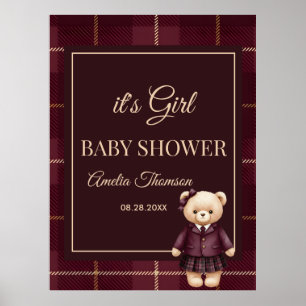 Elegant Preppy Teddybjörn Bebis Shower Poster