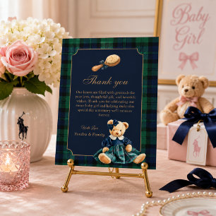 Elegant Preppy Teddybjörn Flicka Bebis Shower Tack Kort