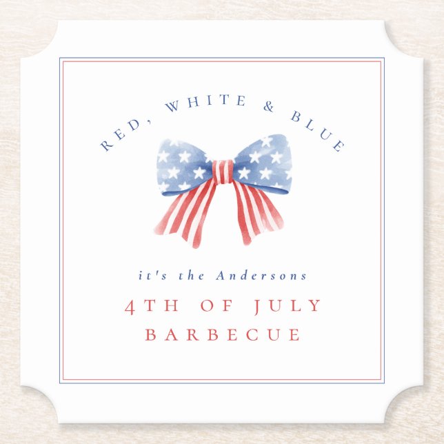 Elegant Preppy USA Bow - 4:e juli BBQ Underlägg Papper (Framsida)
