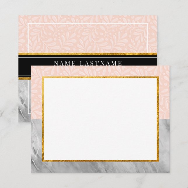 Elegant present med marmor och rosa botanisk brevp anteckningskort (Fram/baksida)