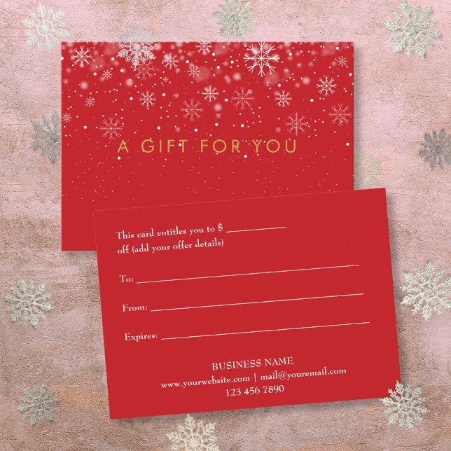Elegant presentkort med snöflingor för högtider rabattkort (Chic Holiday Business Snowflakes Gift Certificate)