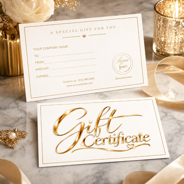 Elegant presentkortsmalloon i guld | Lyx (Elegant Gold Gift Certificate Template | Luxury)