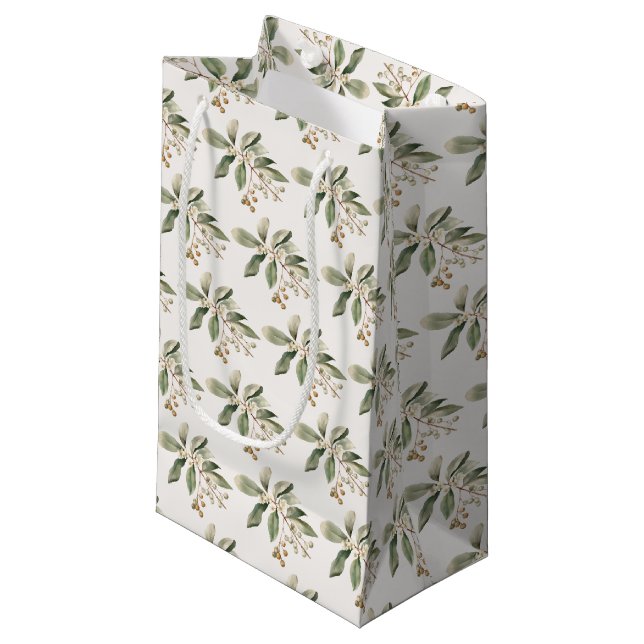 Elegant presentpåse med grönt kransmateriale (Framsidan Vinklad)