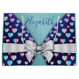 Elegant presentpresentbag med rosett och hjärtpric
