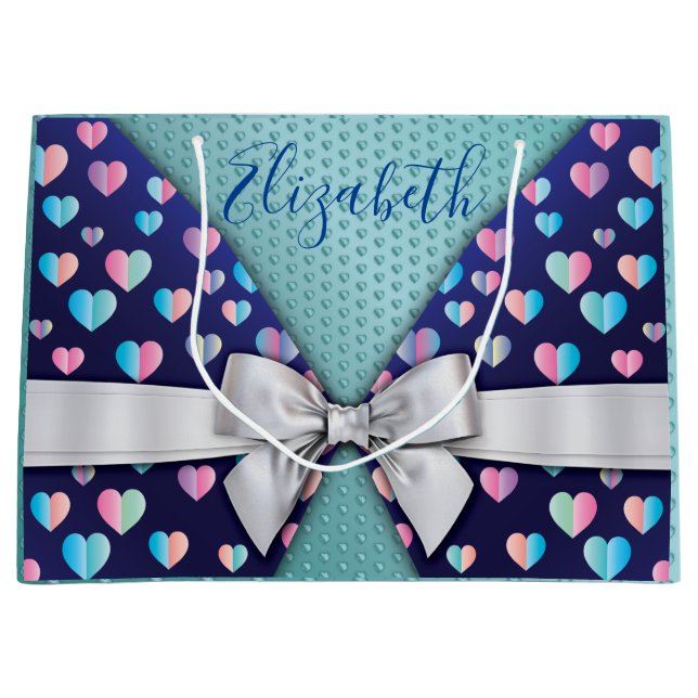 Elegant presentpresentbag med rosett och hjärtpric (Framsidan)