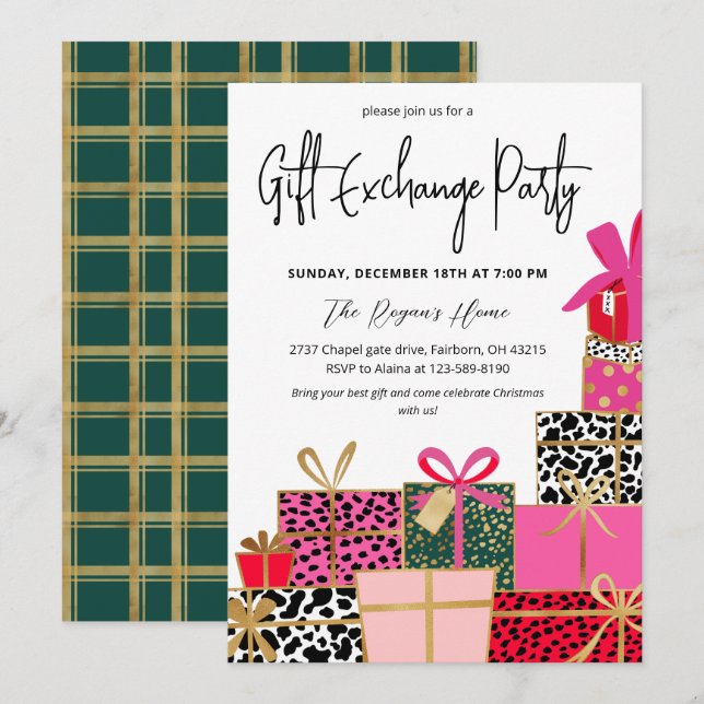 Elegant Presents Christmas Gift Exchange Party Inbjudningar (Fram/baksida)