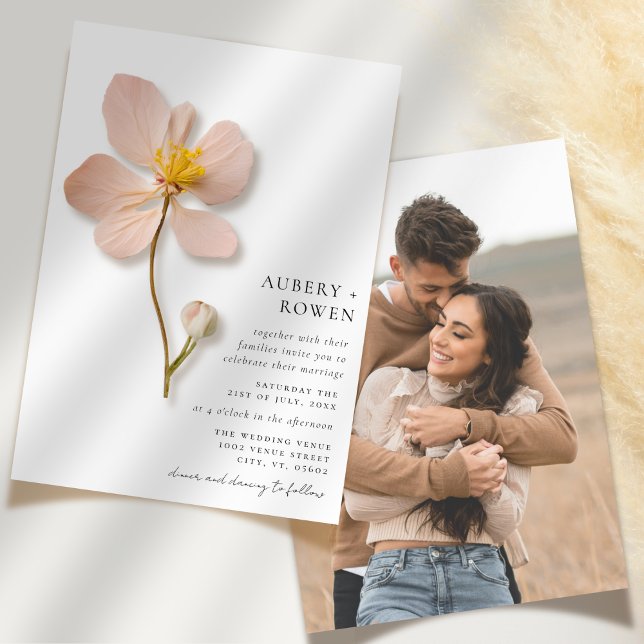 Elegant Pressad blomma - enkelt foto Bröllop Inbjudningar (Skapare uppladdad)