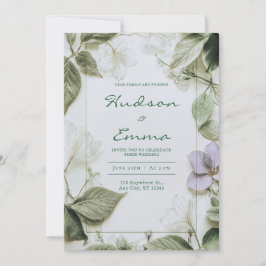 Elegant Pressad Blommig Grönska Rustik Bröllop Inbjudningar