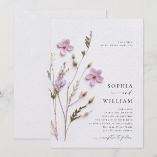 Elegant Pressad pastel Boho Flowers Bröllop Inbjudningar