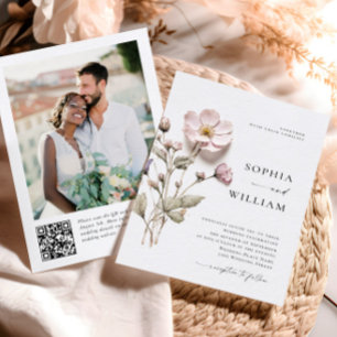 Elegant Pressad pastel Boho Flowers Bröllop Inbjudningar