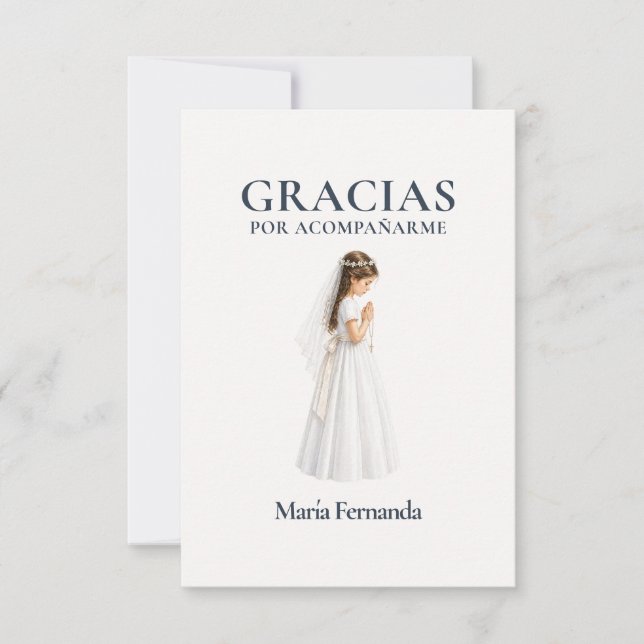 Elegant Primera Comunión Flicka som ber Tack Kort (Framsida)