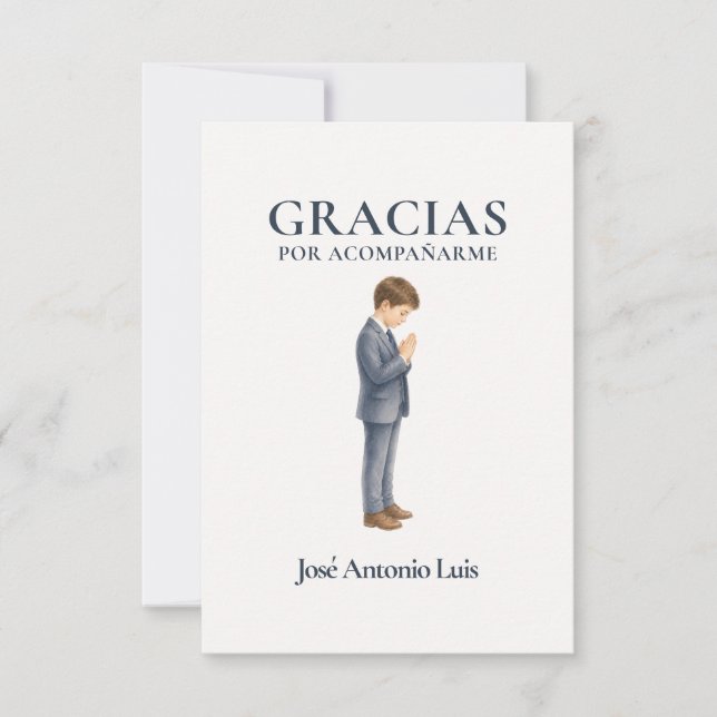 Elegant Primera Comunión  Pojke som ber Tack Kort (Framsida)