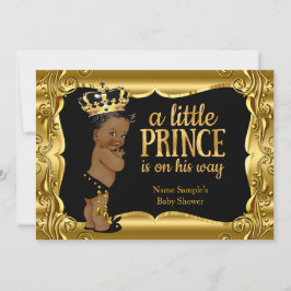 Elegant Prince Baby Shower Black Guld Ethnic Inbjudningar