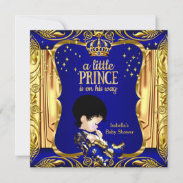 Elegant Prince Baby Shower Blue Guld Brunette Inbjudningar