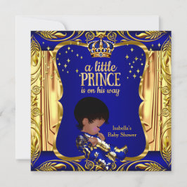 Elegant Prince Baby Shower Blue Guld Ethnic Inbjudningar