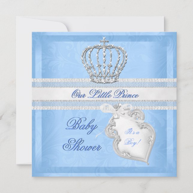 Elegant Prince Baby Shower Boy Blue Little Prince Inbjudningar (Framsida)