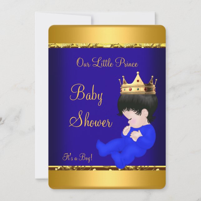 Elegant Prince Baby Shower Royal Blue Guld Boy Inbjudningar (Framsida)