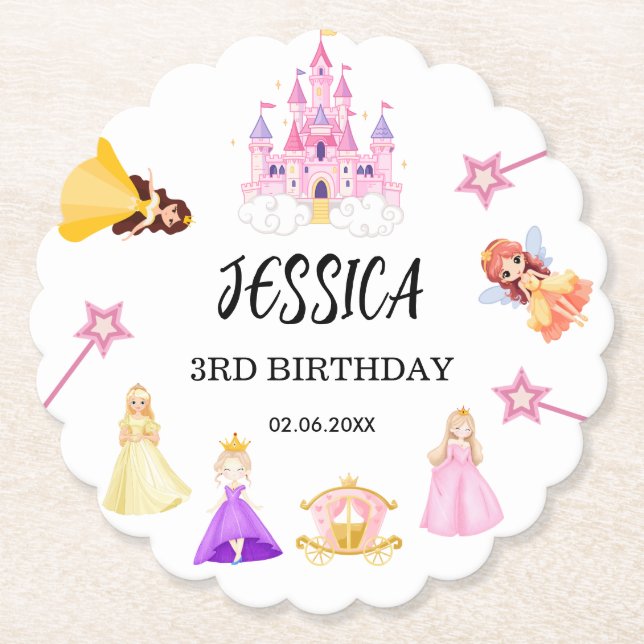 Elegant Princess Birthday Celebration Underlägg Papper (Framsida)