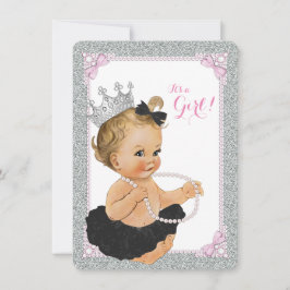 Elegant Princess Black Tutu Pearl Baby Shower Inbjudningar