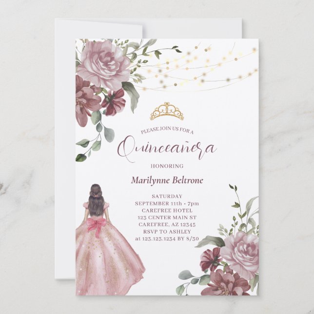 Elegant Princess Blommigt Quinceañera-inbjudan Inbjudningar (Framsida)