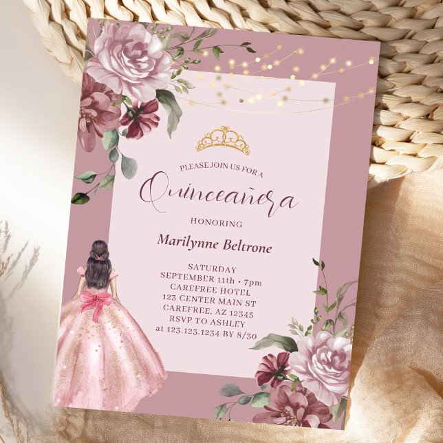 Elegant Princess Blommigt Quinceañera Inbjudningar (Skapare uppladdad)