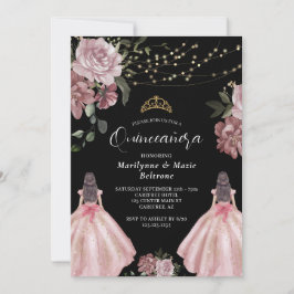 Elegant Princess Blommigt Twillingars Quinceañera Inbjudningar
