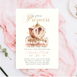 Elegant Princess Carriage rosa Girl Baby Shower Inbjudningar