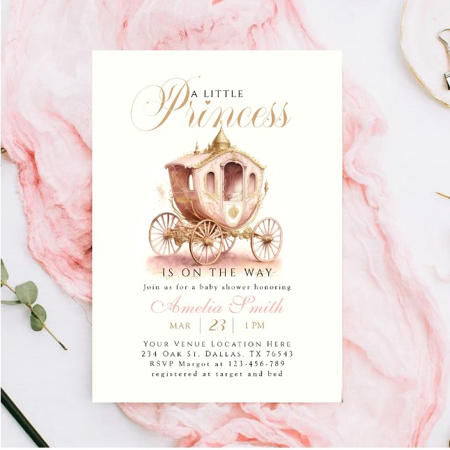 Elegant Princess Carriage rosa Girl Baby Shower Inbjudningar (Skapare uppladdad)
