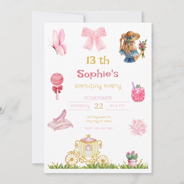 Elegant Princess Garden Birthday Party for Girl Inbjudningar (Framsida)
