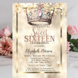 Elegant Princess Krona Balloons Ram Sweet 16 Inbjudningar