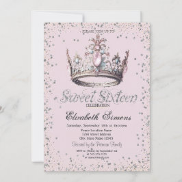 Elegant Princess Krona Diamonds Confetti Sweet 16 Inbjudningar