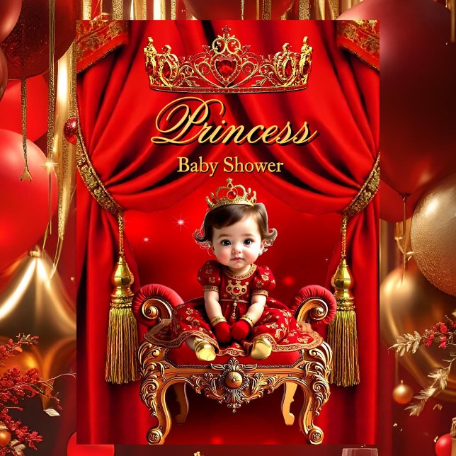 Elegant Princess Red Guld Cute Baby Shower Inbjudningar (Skapare uppladdad)