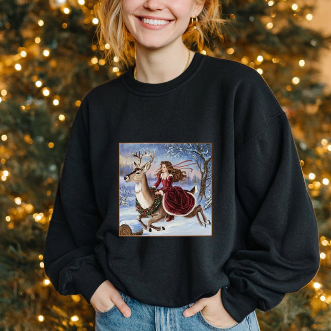 Elegant Princess & Reindeer Vintage jul Cute T Shirt (Skapare uppladdad)
