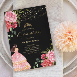 Elegant Princess Rosa Blommigt Quinceañera Inbjudningar
