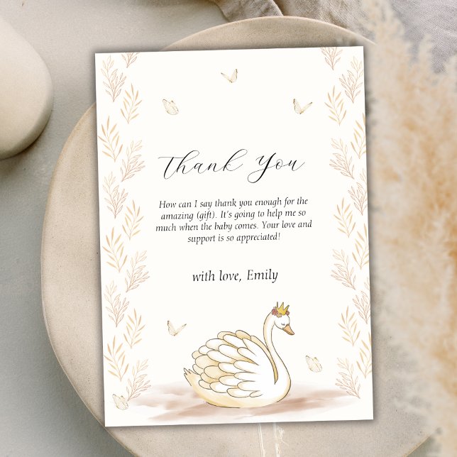 Elegant Princess Svan Butterfly Baby Shower Tack Kort (Elegant Princess Swan Butterfly Baby Shower Thank You Card)