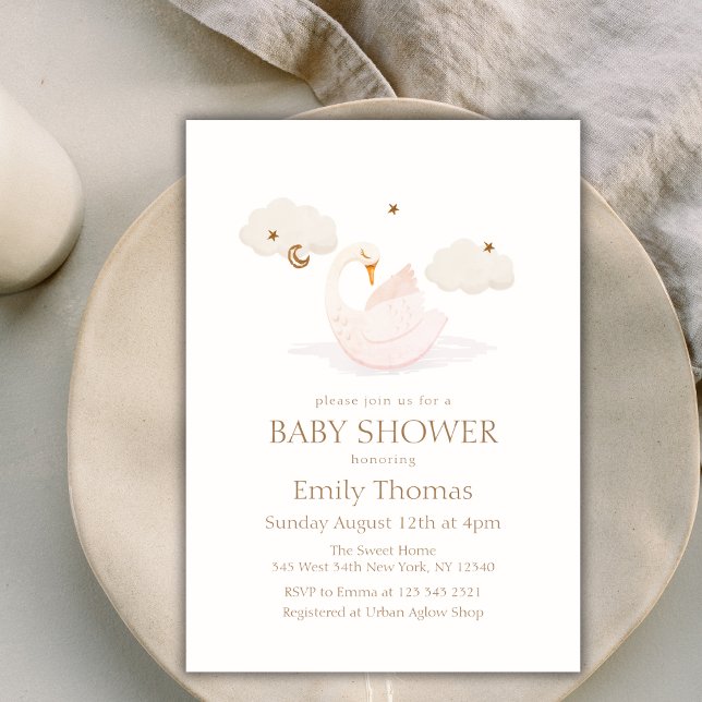 Elegant Princess Svan Måne Star Shower Inbjudningar (Elegant Princess Swan Moon Star Baby Shower Invitation)