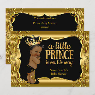 Elegant prins baby shower svart guld etnisk inbjudningar